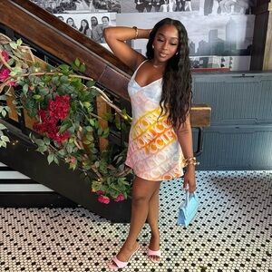 Fiourcci multi color monogram slip dress